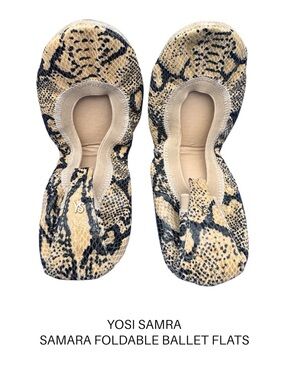 Yosi Samra Ballet Flats Womens Beige Black Snake Print Foldable Flata